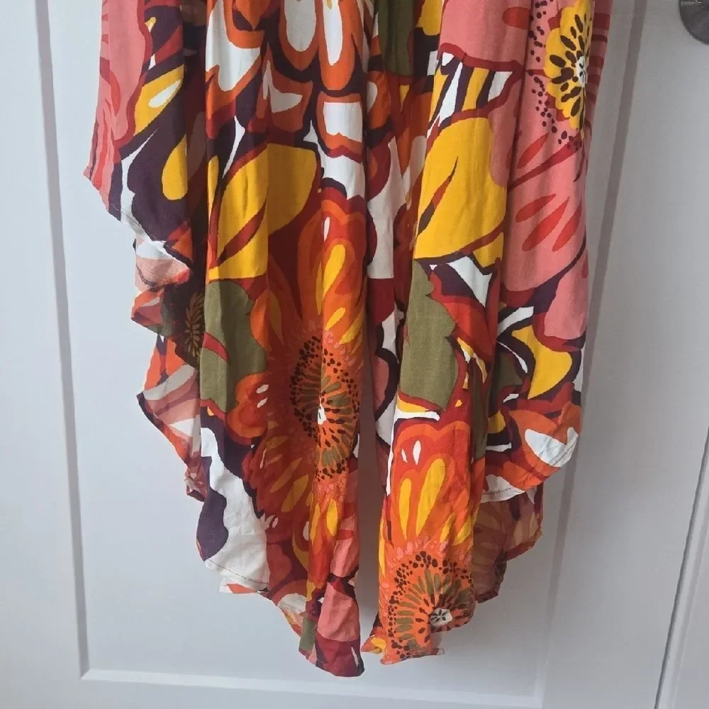 MSK Orange and Brown Floral Asymmetrical High-Low Romper - Picture 3 of 5